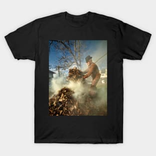 Old farmer burning dead leaves T-Shirt